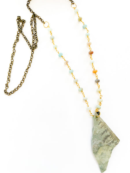 Beach Stone & Green Slate Necklace